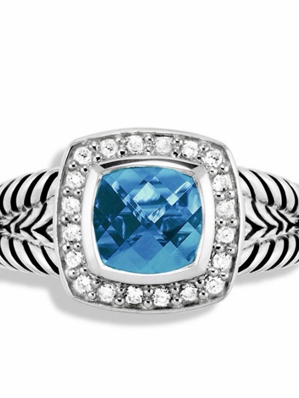 David Yurman Silver Cable Pendant Necklace,Ring, Bracelet Set BlueTopaz/Diamonds - Picture 8 of 13